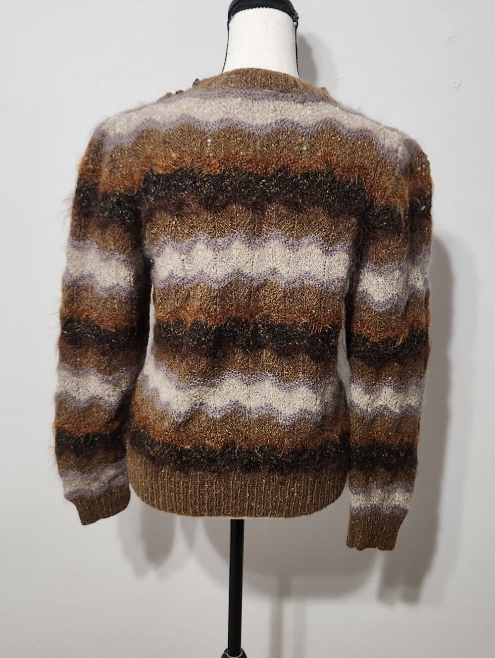 Vintage Neiman Marcus Mohair Wool Blend Striped Fuzzy Sweater Made in England M - Picture 5 of 10